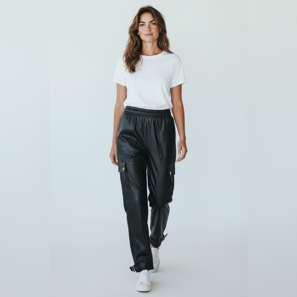 La Classe Couture Black Cargo Pleather Pants SZ:US12 NWT’S